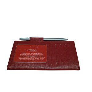 Buxton Red Leather RFID Checkbook Credit Card Wallet With Pen NEW Folding